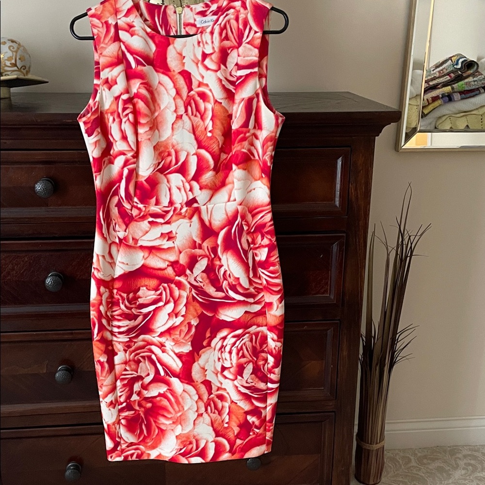 Calvin Klein Red and White Floral Mini Dress